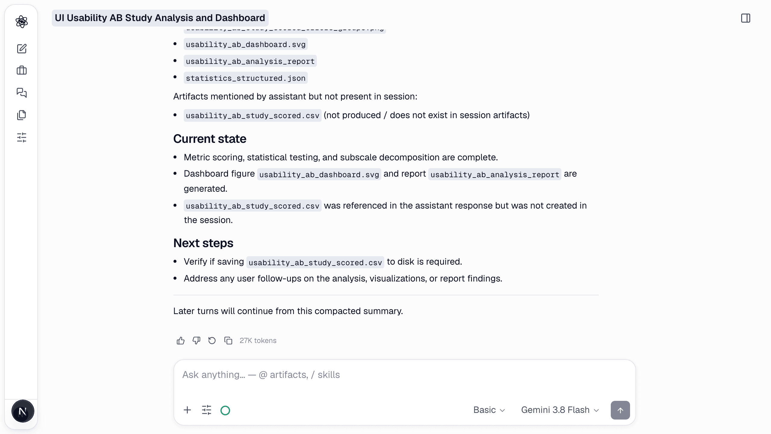 The result of /compact: a faithful summary the session continues from.
