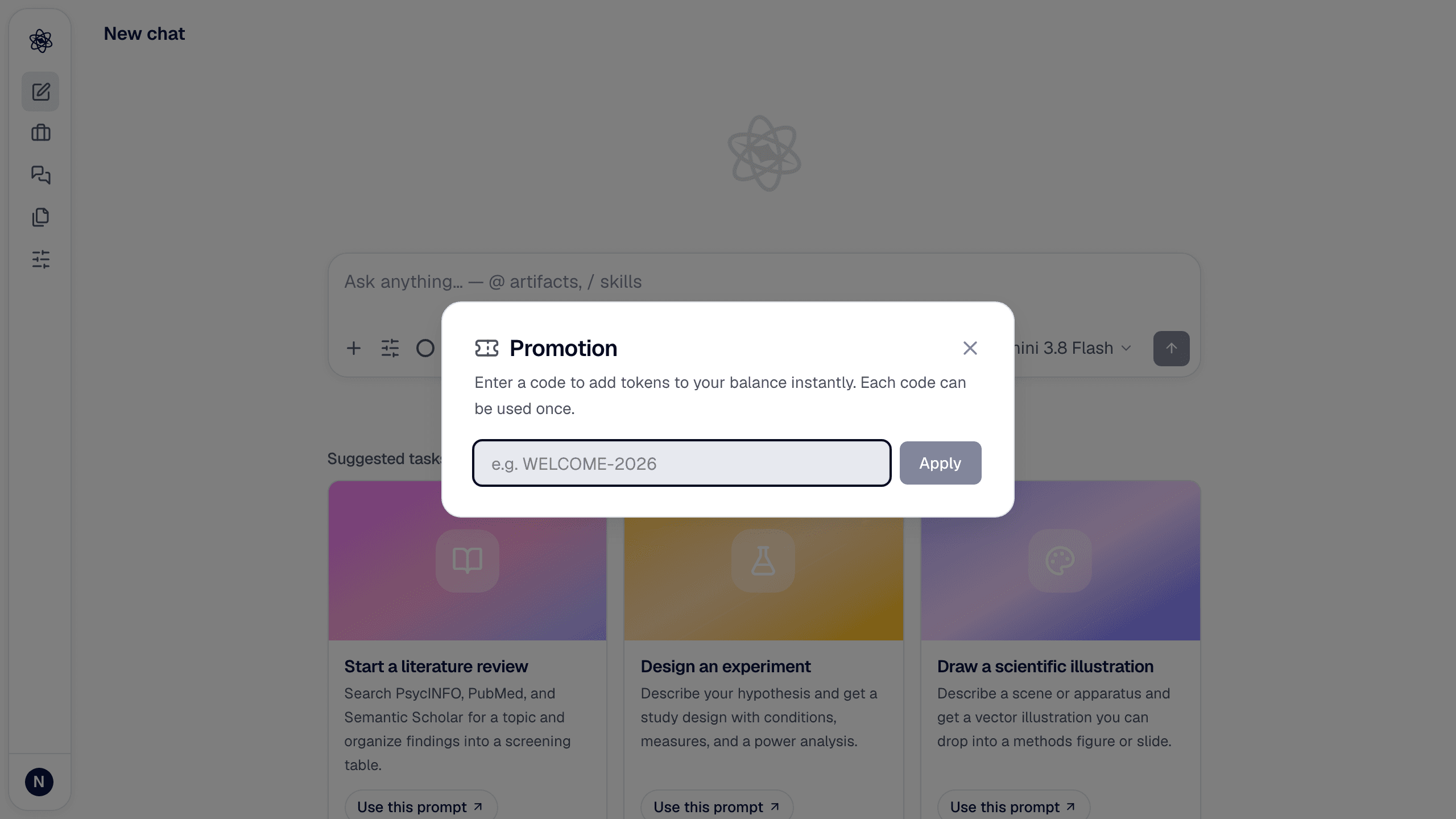 The Promotion dialog from the profile menu.