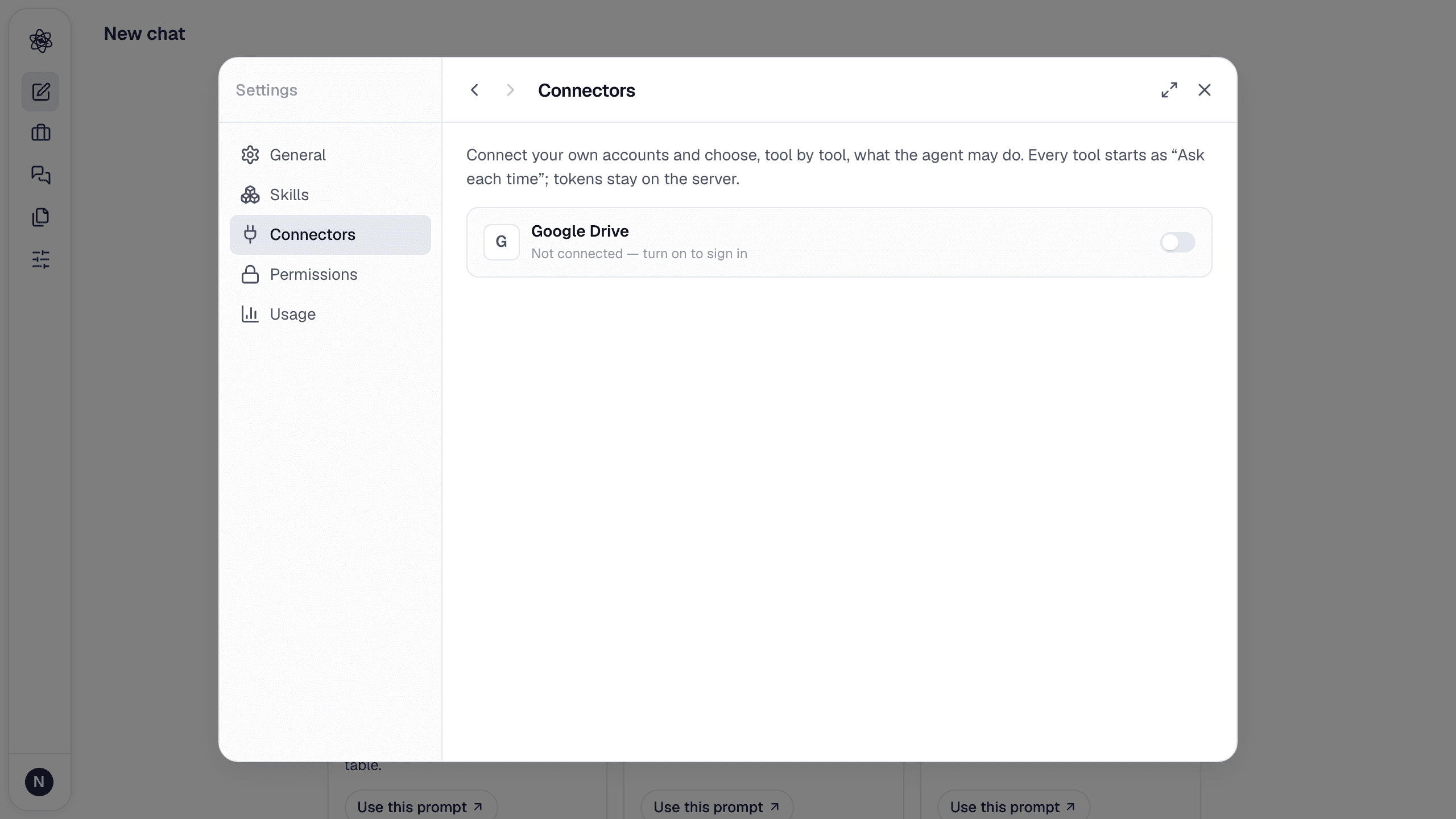 Customize → Connectors before connecting Google Drive.