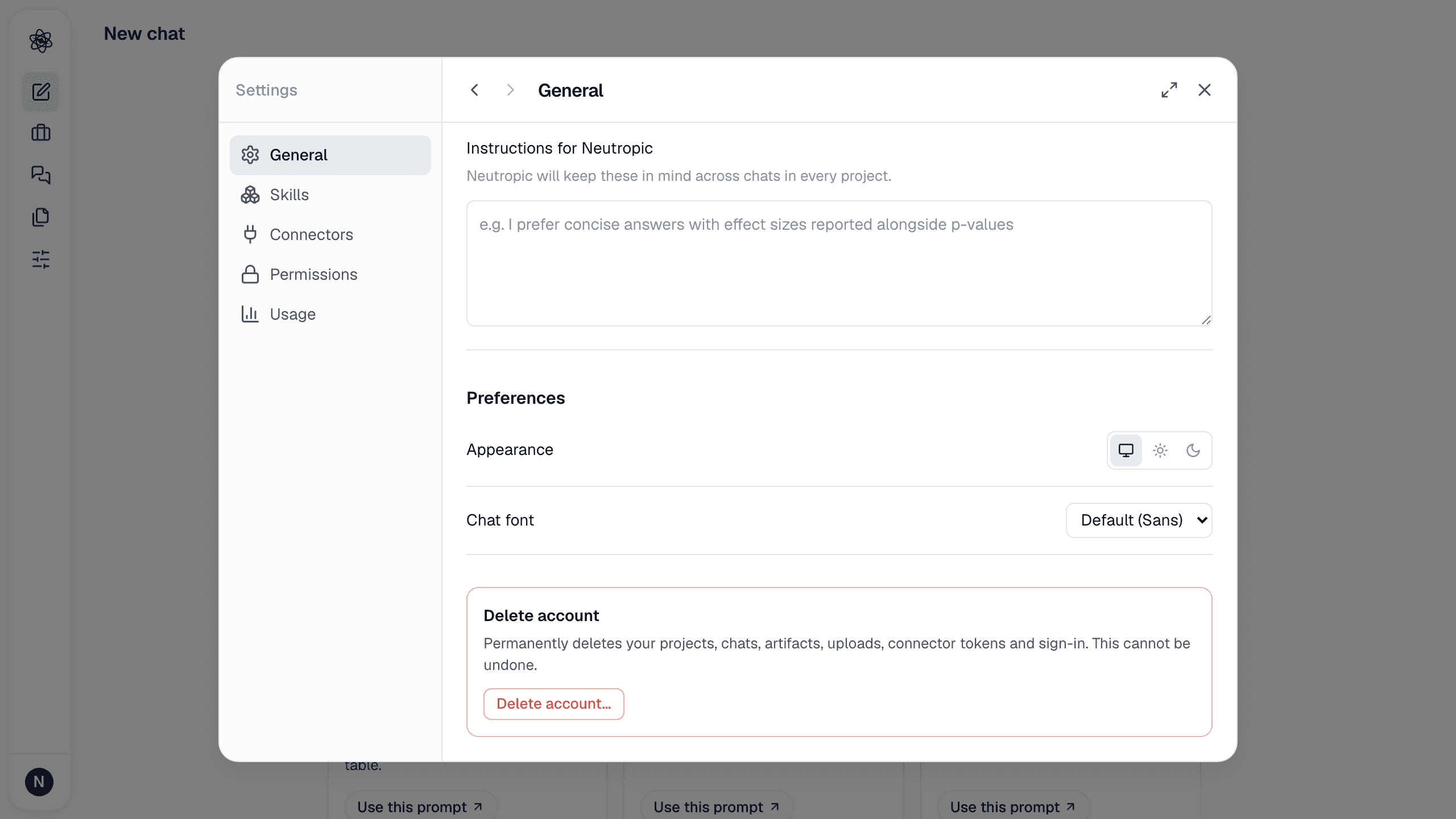Delete account at the bottom of Customize → General.