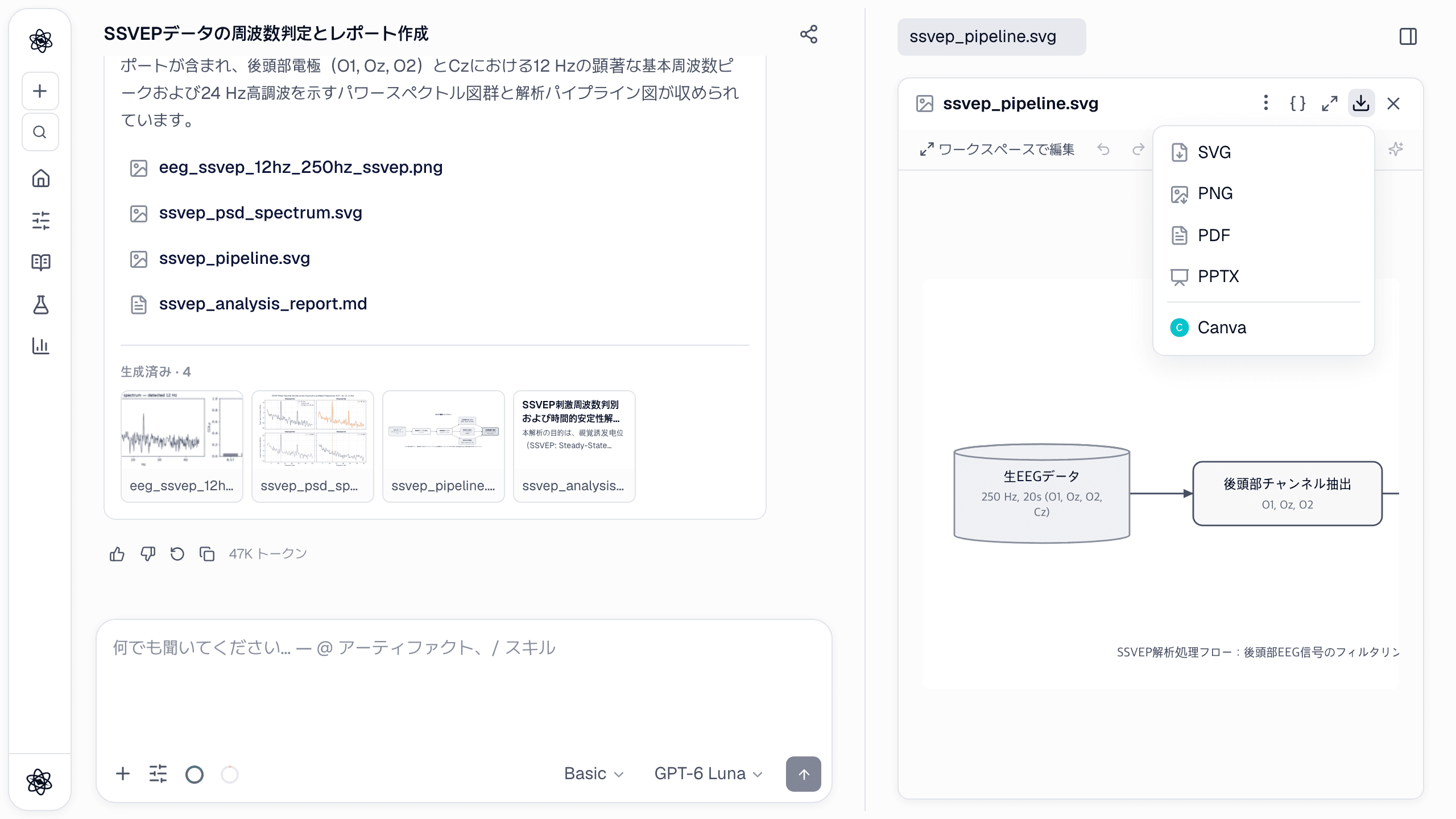 図のダウンロードメニューに加わった Canva：図がアセットとしてアップロードされ、新しいデザインで開きます。