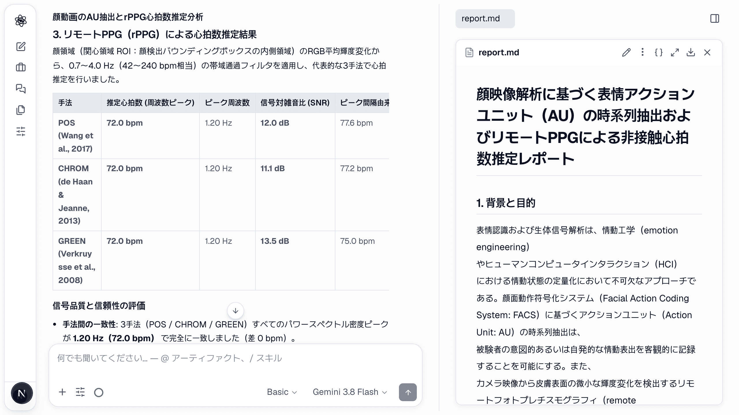 分析レポート：パイプライン、アルゴリズム、結果——実行そのものから書かれます。