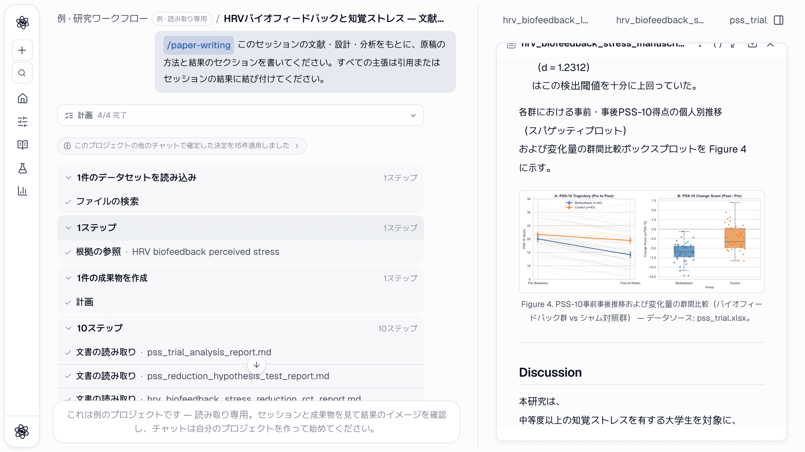 パネルの原稿。結果の図が、最初に言及する段落のすぐ後に置かれています。