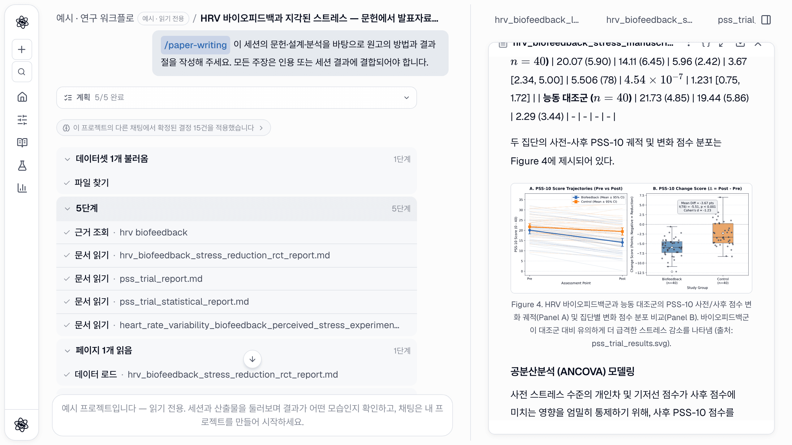 패널의 원고. 결과 figure 가 처음 언급한 문단 바로 뒤에 들어가 있습니다.