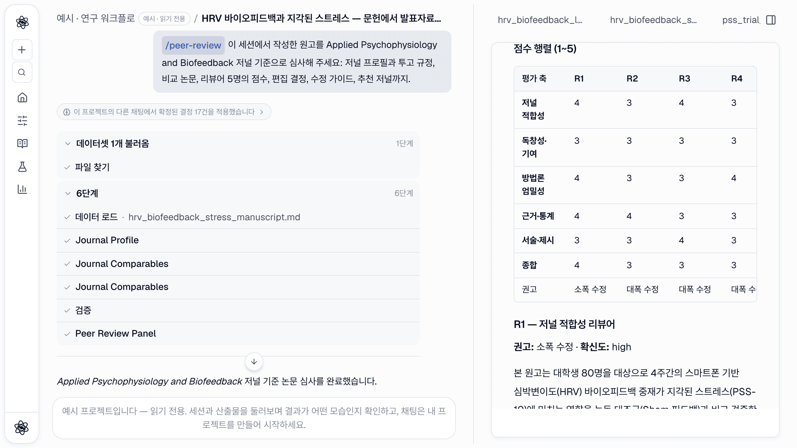 리뷰어 다섯 명의 점수 행렬. 논문 심사 보고서의 여러 표 중 하나입니다.