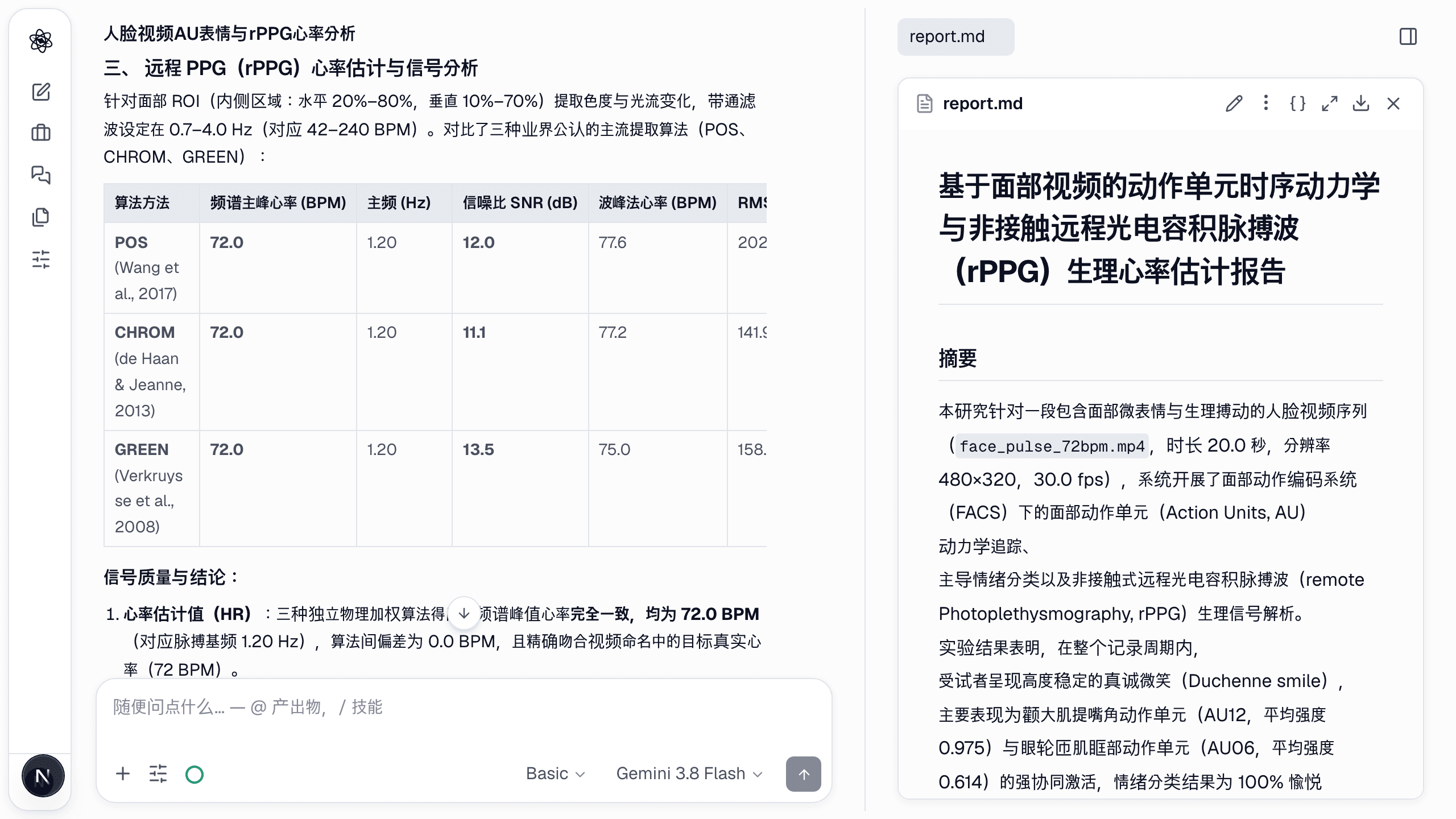 分析报告：管道、算法和结果，由运行本身写成。