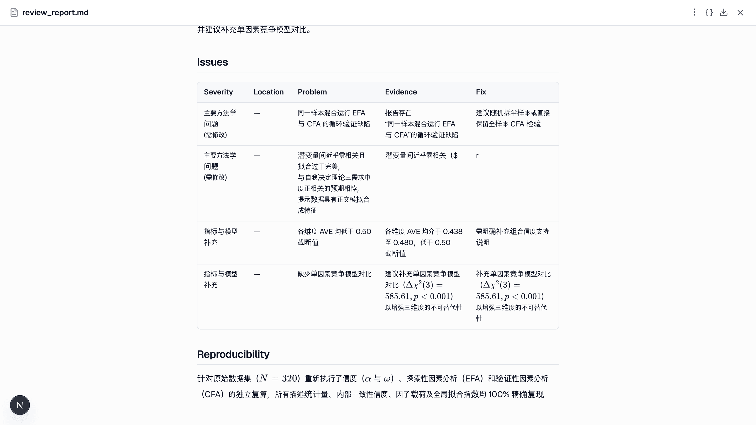 按优先级排序的问题：每条都写明位置、问题、证据和具体的修改建议。