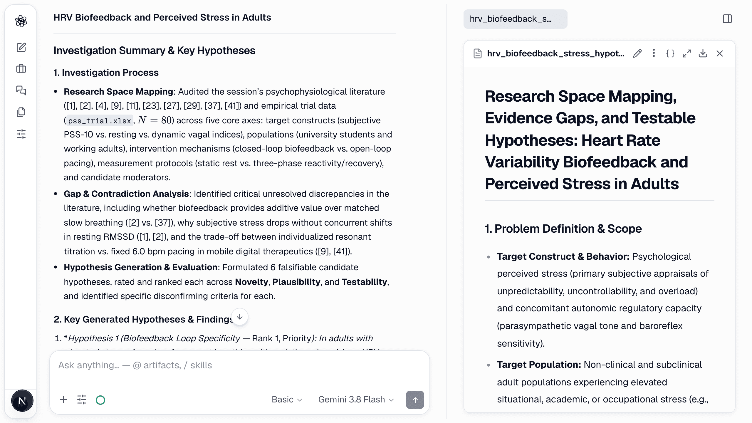 The research-space map and the contradictions, before any hypothesis is proposed.