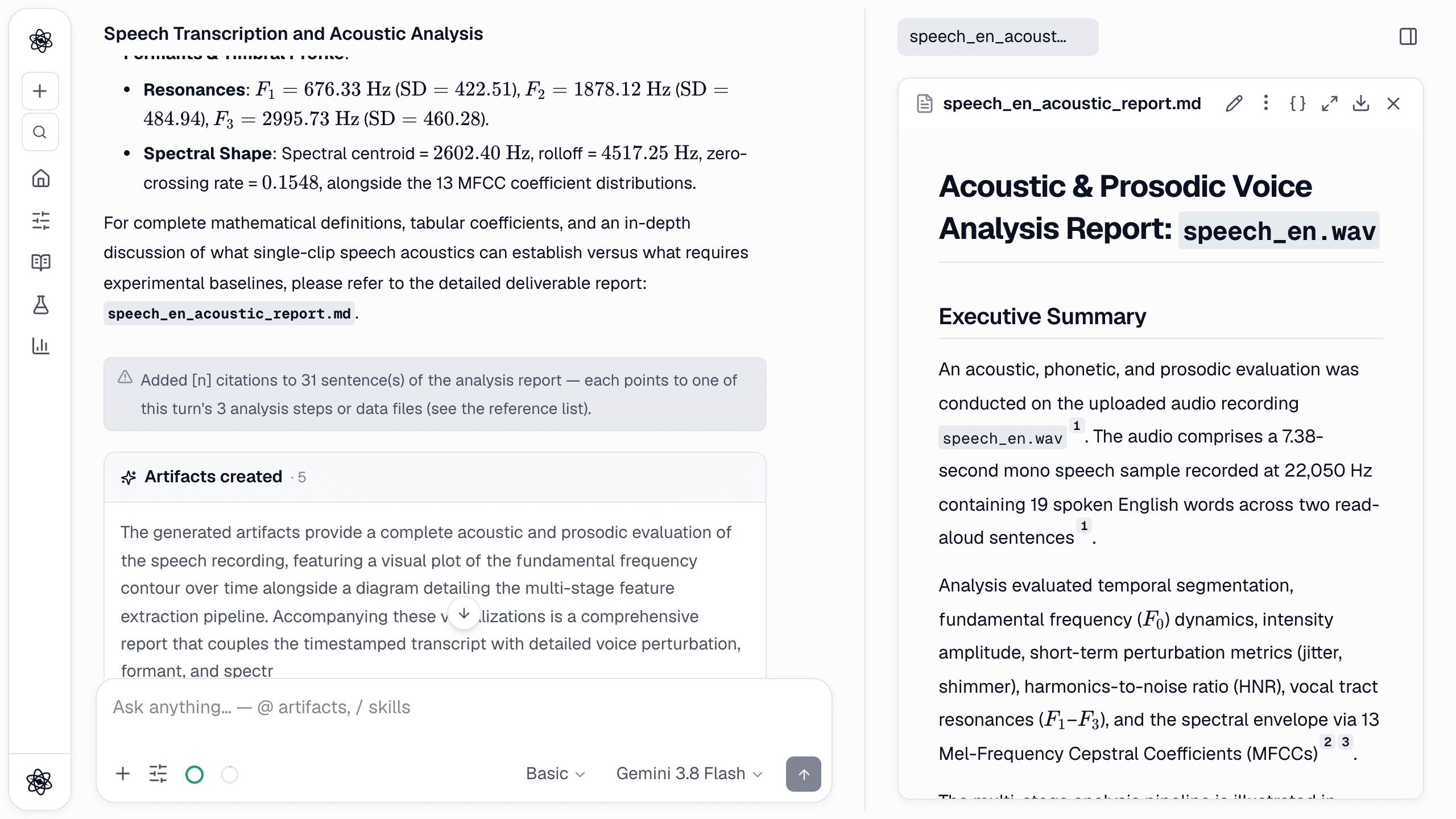 Speech and voice analysis in Neutropic: transcripts, pitch and voice quality you can trace