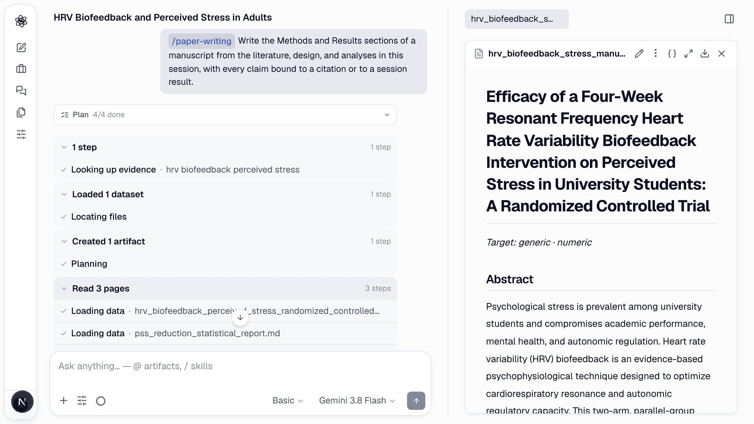 The manuscript in the panel: Methods and Results with numbered citations.